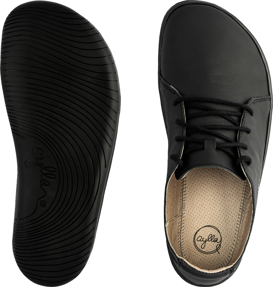 Top and bottom of black low-cut barefoot shoe