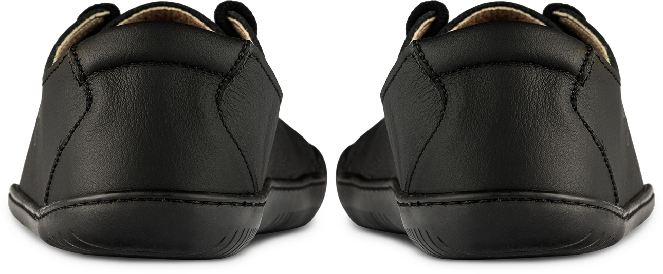 Back of Black low-cut barefoot shoe