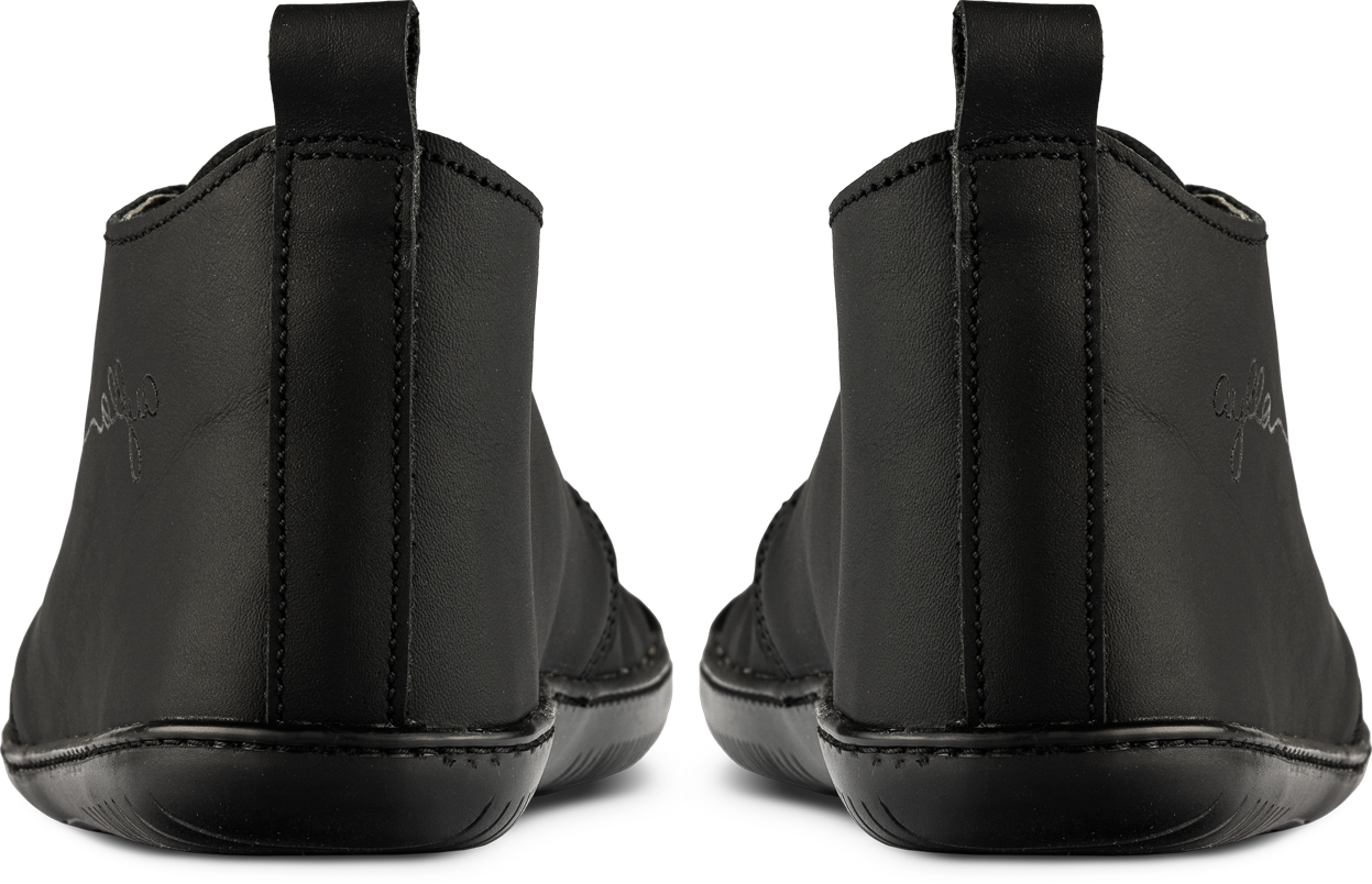 Back of Black high-cut barefoot shoes