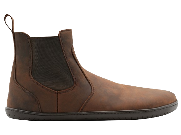Profile of brown Chalsea style barefoot shoe