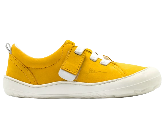 Side of kid's barefoot shoe yellow color.