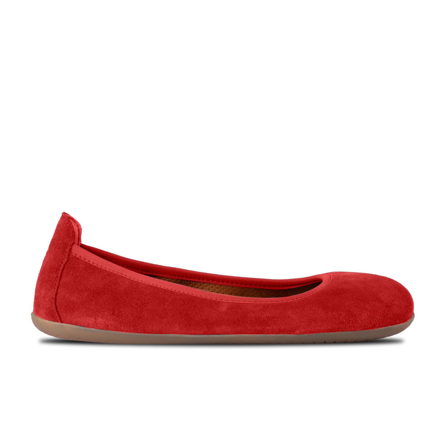 Side photo of red barefoot ballerina shoe