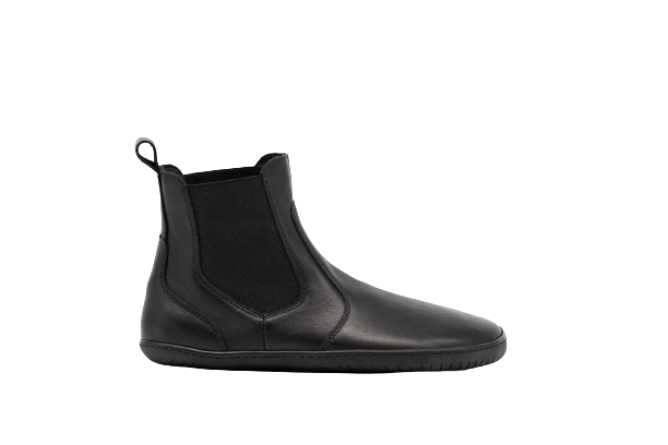 Profile of black Chalsea style barefoot shoe