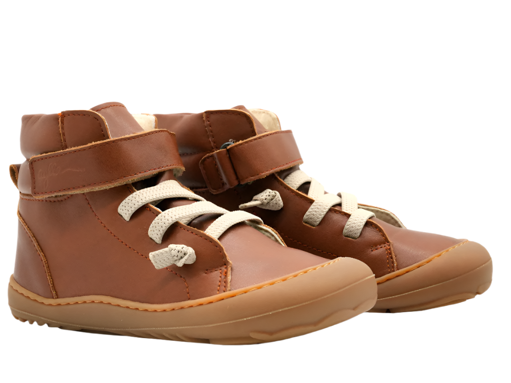 Brown color high-cut insulated kids barefoot shoes