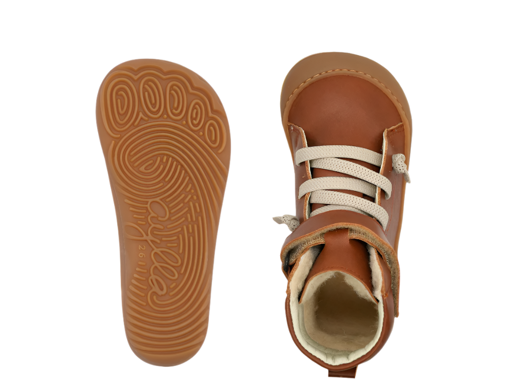 Brown color high-cut insulated kids barefoot shoes