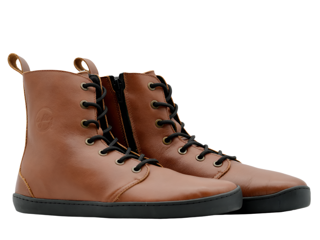 Brown color high-cut insulated barefoot shoes