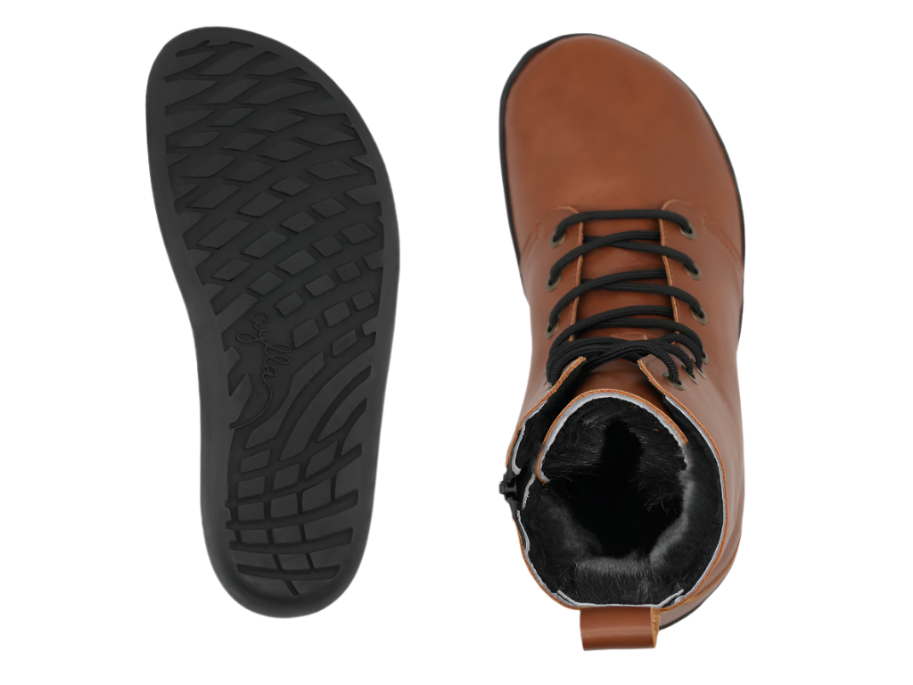 Brown color high-cut insulated barefoot shoes