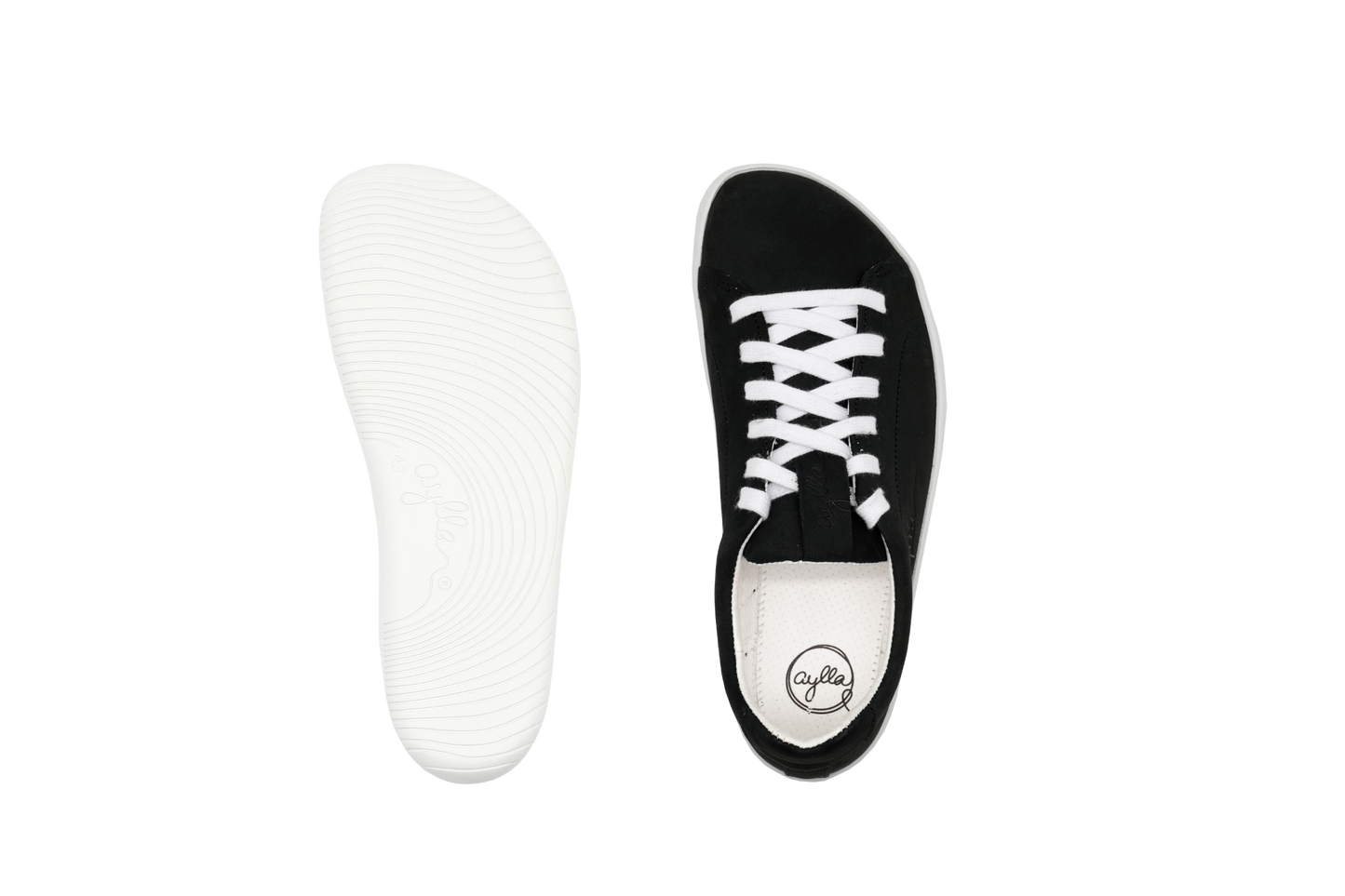 Top and bottom of vegan barefoot shoes. Black color.