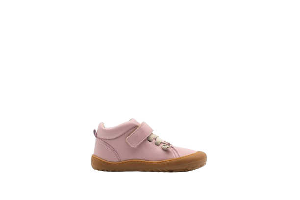 Side of pink kid's barefoot shoe