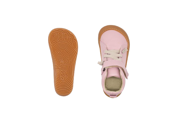 Top and bottom of kid's pink barefoot shoe