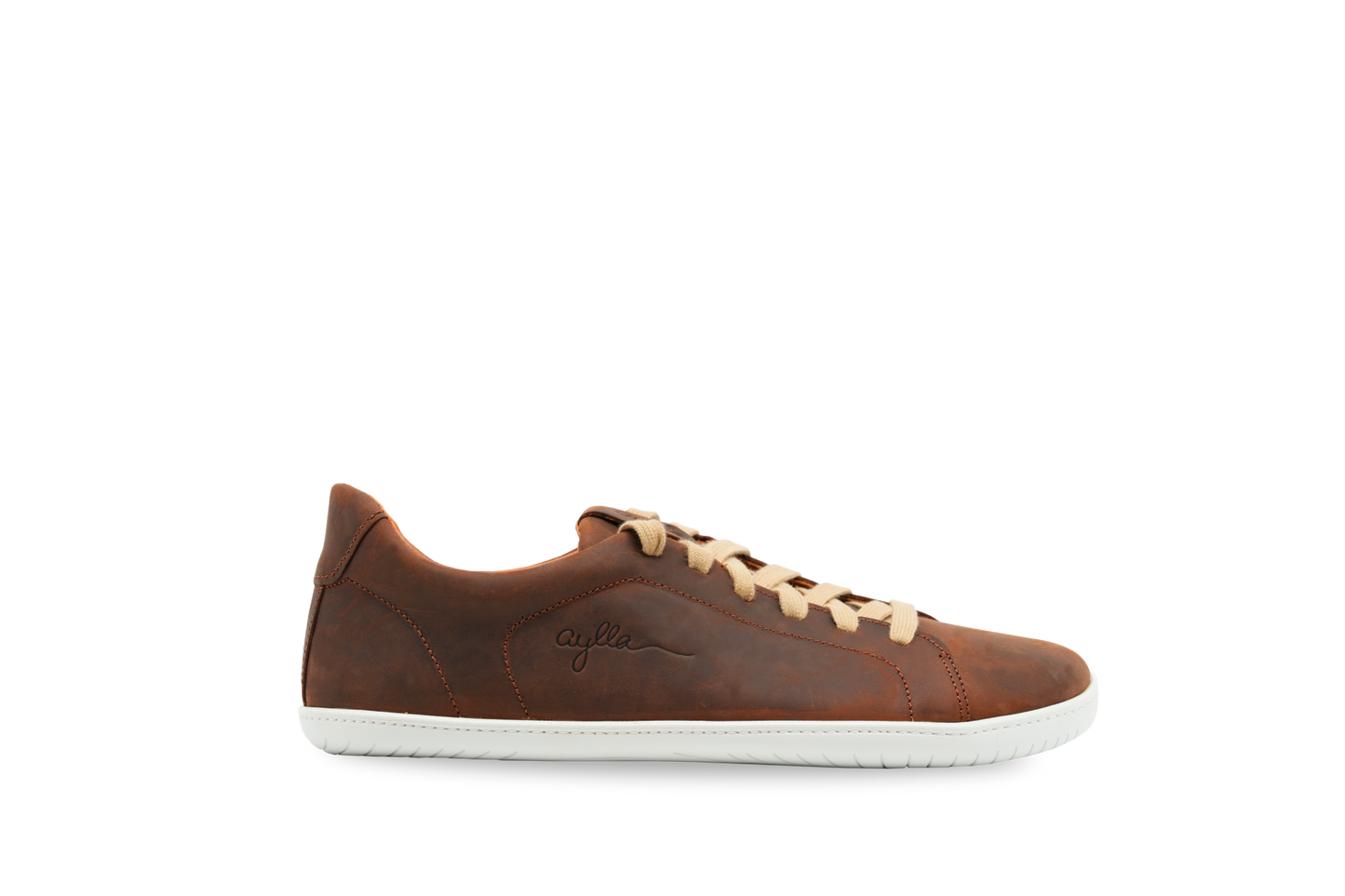 Side of the barefoot sneakers for men. Brown color.