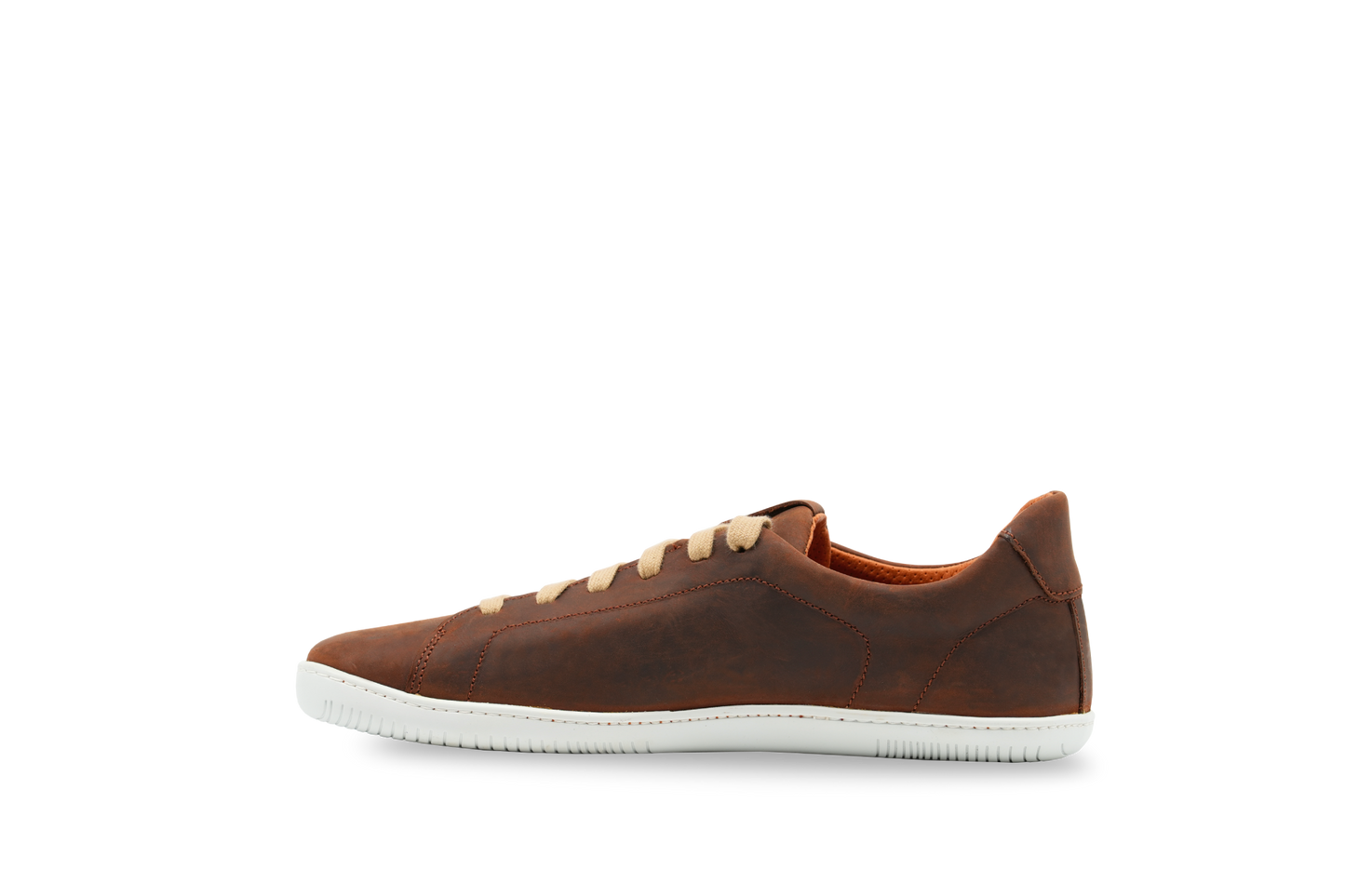 Side of the barefoot sneakers for men. Brown color.