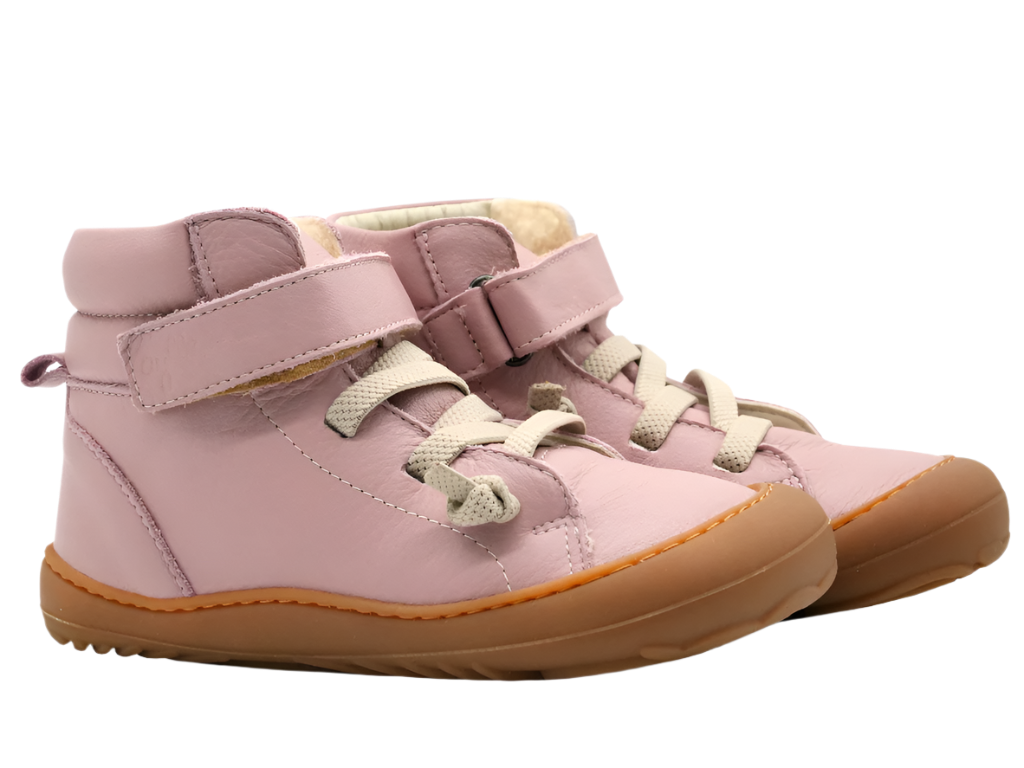 Pink color high-cut insulated kids barefoot shoes