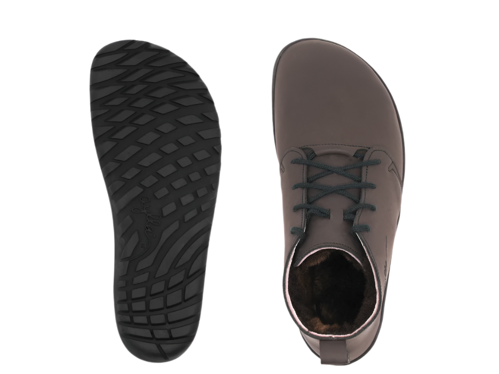 Brown color high-cut insulated barefoot shoes